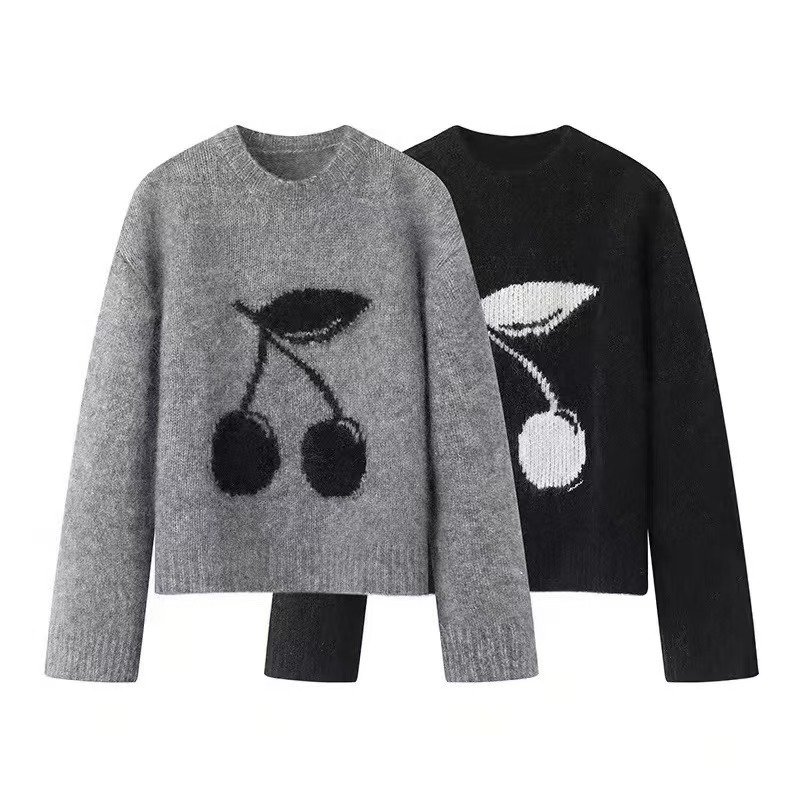 画像3: Women's cherry jacquard jumper sweater さくらんぼ チェリー柄 編みこみ プルオーバー セーター (3)