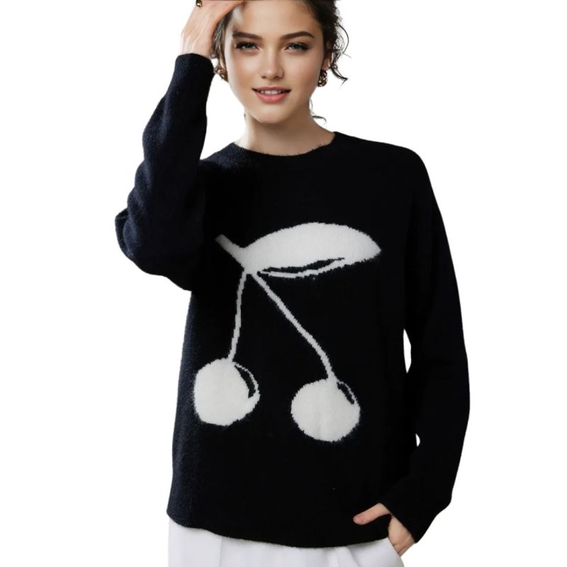 画像2: Women's cherry jacquard jumper sweater さくらんぼ チェリー柄 編みこみ プルオーバー セーター (2)