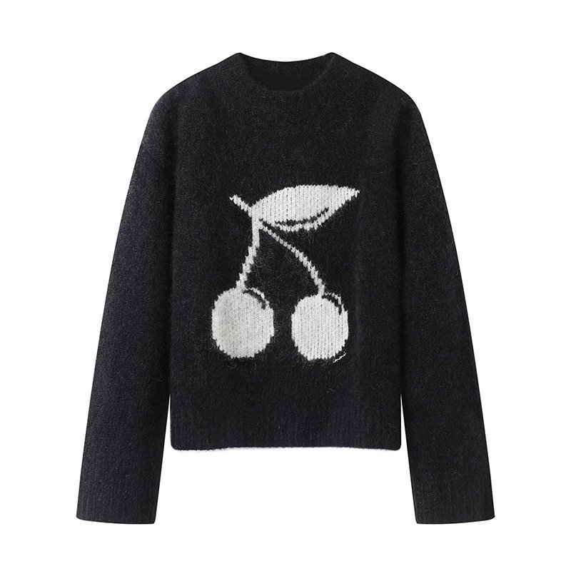 画像5: Women's cherry jacquard jumper sweater さくらんぼ チェリー柄 編みこみ プルオーバー セーター (5)