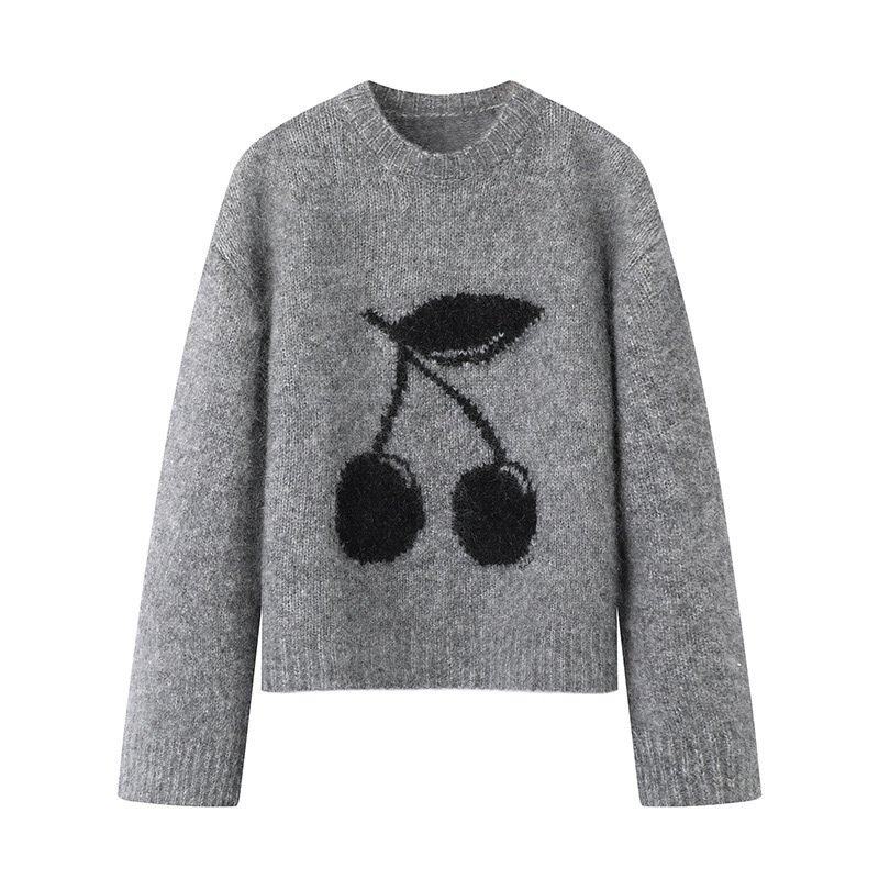 画像4: Women's cherry jacquard jumper sweater さくらんぼ チェリー柄 編みこみ プルオーバー セーター (4)