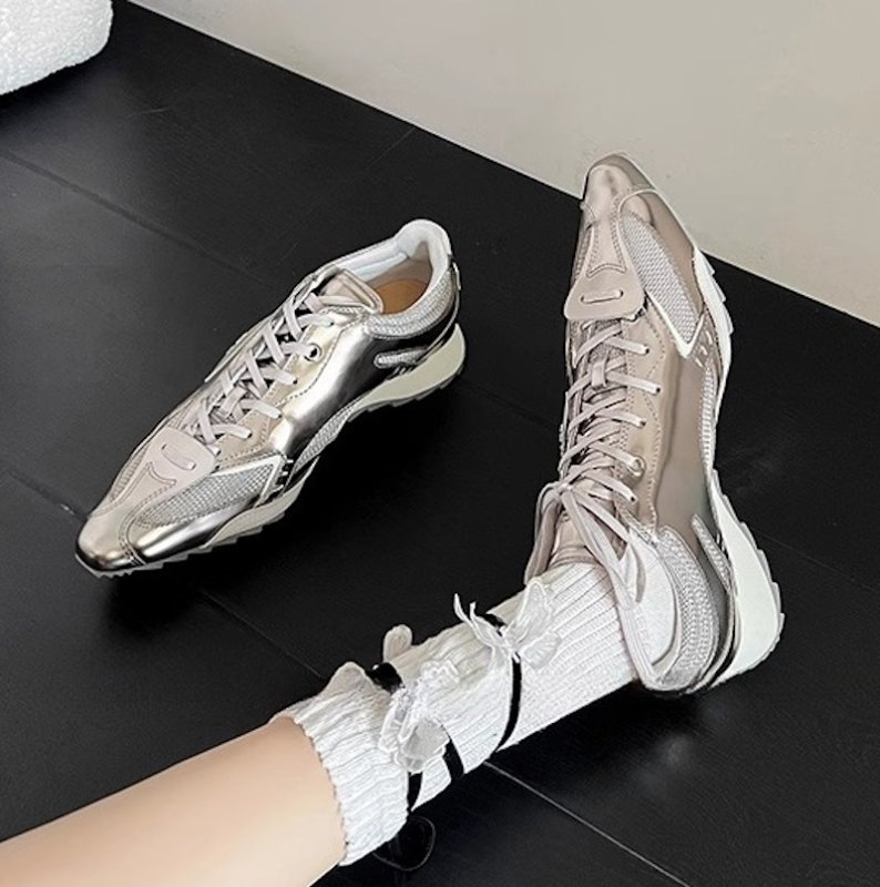 画像8: Women's Secret sole platform silver color lace-up sneakers  シークレットソール プラットホーム シルバーカラー レースアップスニーカ   (8)