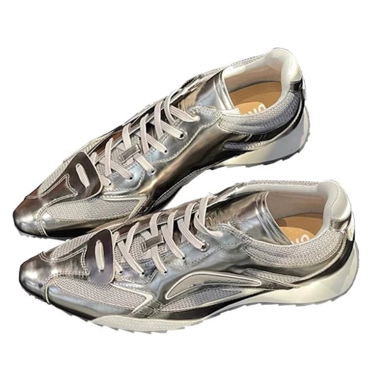画像2: Women's Secret sole platform silver color lace-up sneakers  シークレットソール プラットホーム シルバーカラー レースアップスニーカ   (2)