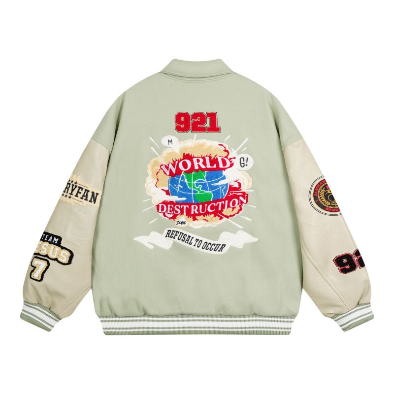 画像4: UNIVERSAL PEACE & Smile embroidery Stadium Jumper baseball uniform  jacket blouson ユニセックス 男女兼用UNIVERSAL PEACE＆スマイル刺繍ベースボールジャケットスタジアムジャンパージャケット スタジャン ブルゾン (4)