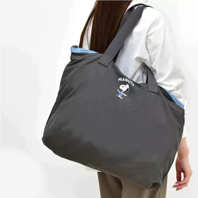 画像8: Snoopy Large Capacity Portable Folding Fitness Tote Shoulder Eco Shopping Bag 男女兼用 スヌーピー大容量ポータブル折りたたみフィットネスショルダートートショッピングエコバッグ 通学 通勤 (8)