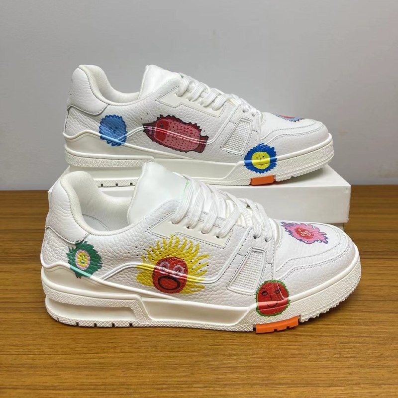 画像4: Hip hop graphic print lace-up leather sneakers　ユニセックス男女兼用ヒップホップグラフィック レースアップ レザー スニーカーシューズ (4)