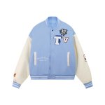 画像8: Stitching and color matching PU leather sleeve animal letter embroidery baseball jacket Stadium Jumper  blouson  ユニセックス 男女兼用ステッチとカラーマッチングPUレザー袖アニマルレター刺繍ジャケットベースボールジャケットスタジアムジャンパージャケット スタジャン ブルゾン (8)