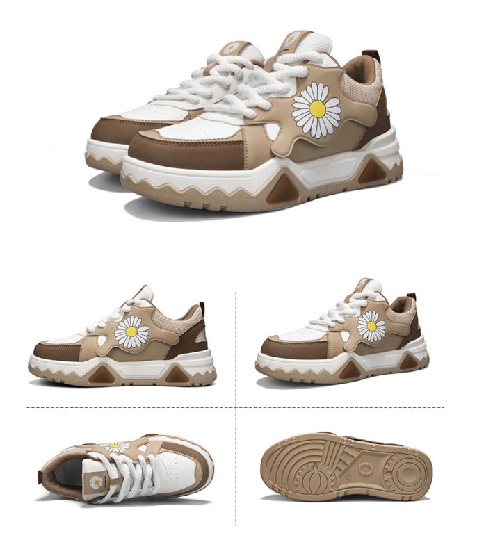画像5: Big daisy print leather lace-up sneakers shoes ユニセックス 男女兼用ビッグデイジープリントレザー レースアップスニーカー (5)