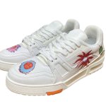 画像1: Hip hop graphic print lace-up leather sneakers　ユニセックス男女兼用ヒップホップグラフィック レースアップ レザー スニーカーシューズ (1)
