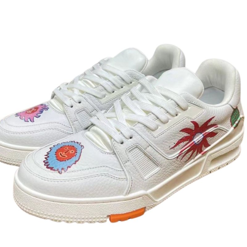 画像1: Hip hop graphic print lace-up leather sneakers　ユニセックス男女兼用ヒップホップグラフィック レースアップ レザー スニーカーシューズ (1)