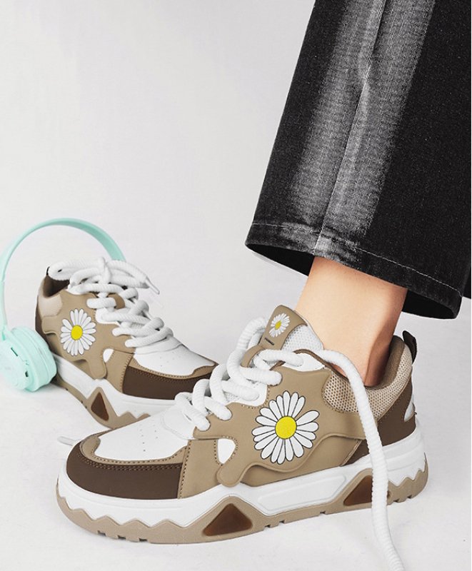 画像7: Big daisy print leather lace-up sneakers shoes ユニセックス 男女兼用ビッグデイジープリントレザー レースアップスニーカー (7)