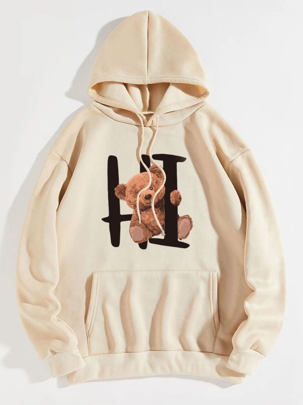 画像4: Unisex HI logo and bear print hoodie　ユニセックス男女兼用 HI&ベアプリントフーディ スウェット   (4)