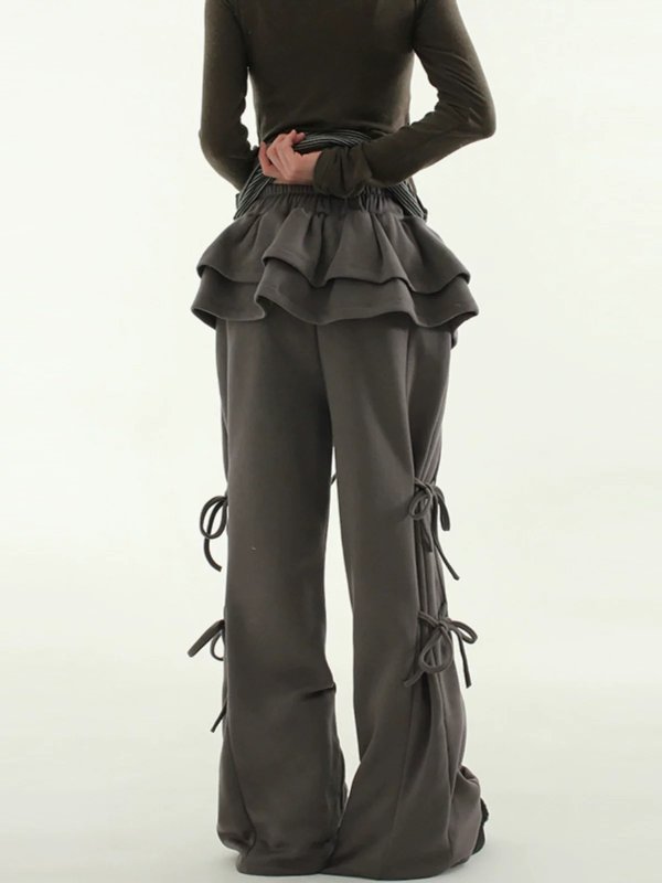 画像14: Wide leg sweatpants with frill ribbon skirt hiphop dance pants trousers 　フリルリボンスカート付きワイドレッグスエットパンツ (14)