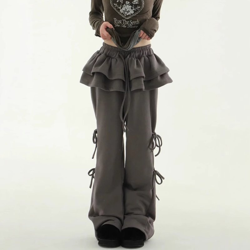 画像2: Wide leg sweatpants with frill ribbon skirt hiphop dance pants trousers 　フリルリボンスカート付きワイドレッグスエットパンツ (2)