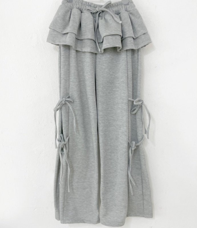 画像17: Wide leg sweatpants with frill ribbon skirt hiphop dance pants trousers 　フリルリボンスカート付きワイドレッグスエットパンツ (17)