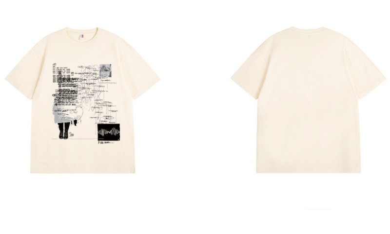 画像13: Unisex Creative Line Illusion Letter Short Sleeve T-Shirt　　男女兼用ユニセックス イルージョンレタープリント半袖Tシャツ (13)