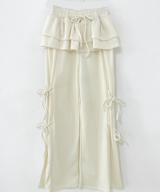 画像7: Wide leg sweatpants with frill ribbon skirt hiphop dance pants trousers 　フリルリボンスカート付きワイドレッグスエットパンツ (7)