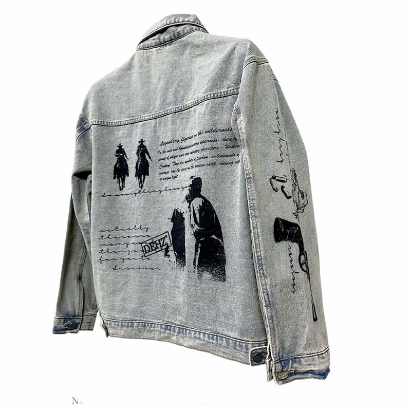 画像2: Unisex  Hip Hop Graphic Print Denim Jacket G-Jean blouson  ユニセックス 男女兼用ヒップホップグラフィックプリントデニムジャケットGジャン ブルゾン (2)