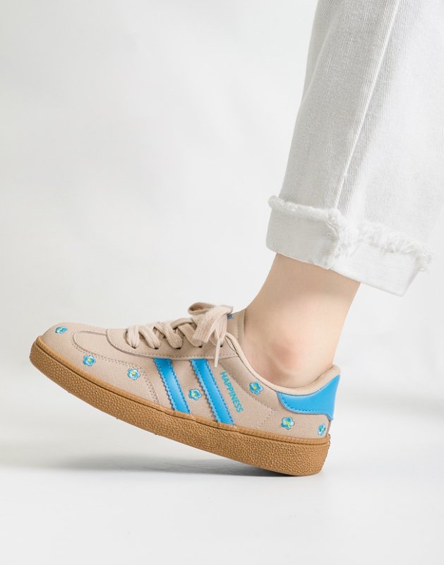 画像6: Women's 3 lines and small flower embroidery  lace-up leather sneakers  ３本ライン＆小花フラワー刺繍　レザー レースアップレザースニーカー (6)