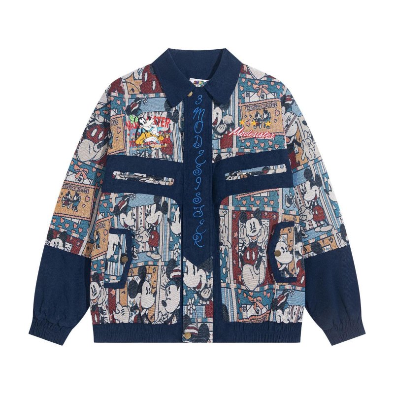 画像2: Unisex Mickey Mouse & Goofy Gobelin Jacket Blouson coat  ユニセックス 男女兼用ミッキーマウス&グフィーゴブラン織りジャケットハーフコート ブルゾン (2)