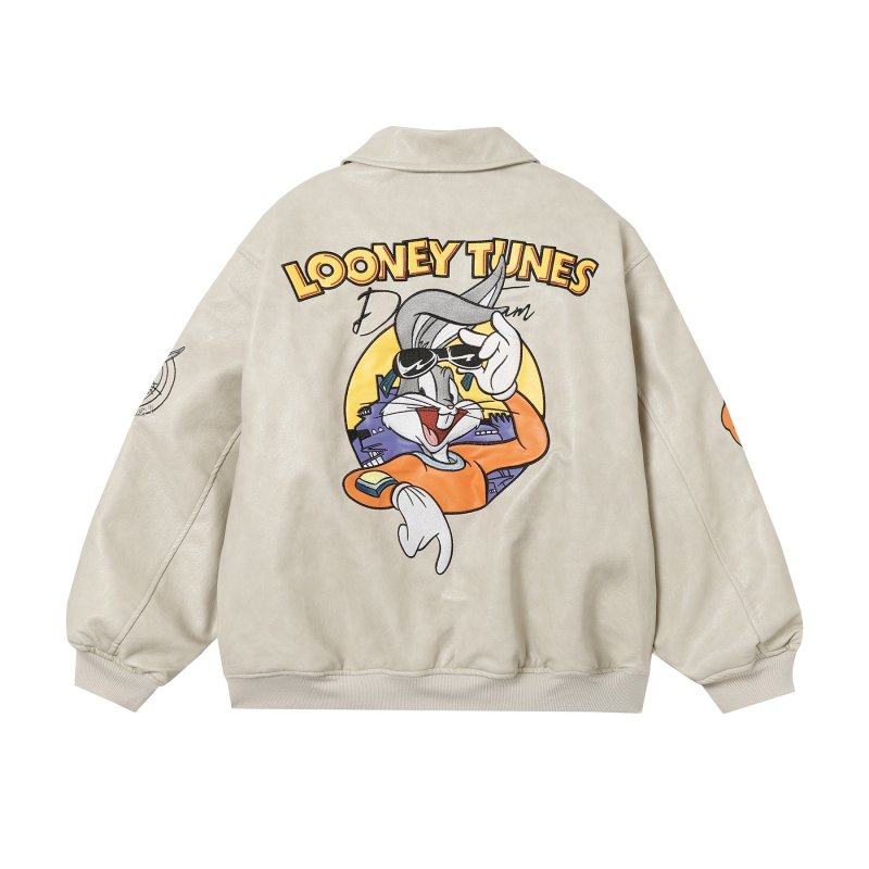 画像3: Unisex Bugs Bunny embroidered leather stadium jumper 男女兼用バッグス・バニー ルーニー・テューンズ刺繍レザースタジアムジャンバー (3)