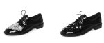 画像5: Women's Lace-up patent leather slip-on pumps with small flowers flat  loafer shoes 　スモールフラワー付き レースアップエナメルスリッポンパンプスフラットローファーシューズ (5)