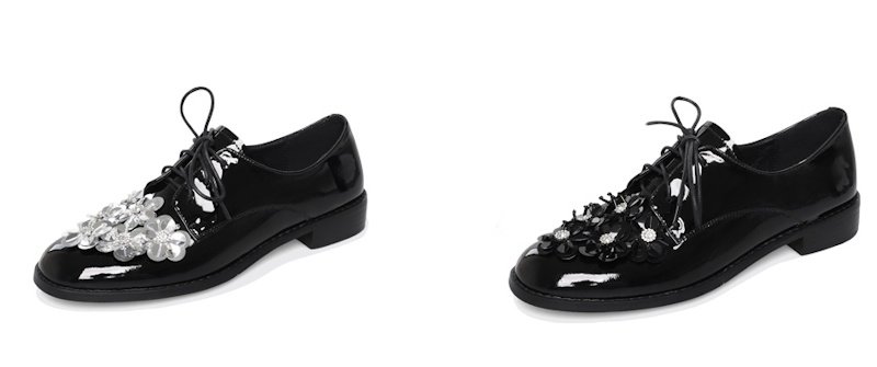 画像5: Women's Lace-up patent leather slip-on pumps with small flowers flat  loafer shoes  スモールフラワー付き レースアップエナメルスリッポンパンプスフラットローファーシューズ (5)