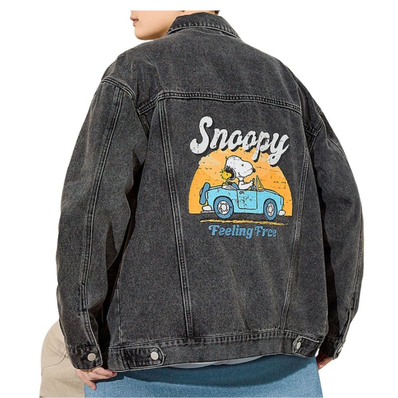画像2: Snoopy denim jean jacket　ユニセックス 男女兼用スヌーピープリントデニムジャケット Gジャンブルゾン (2)