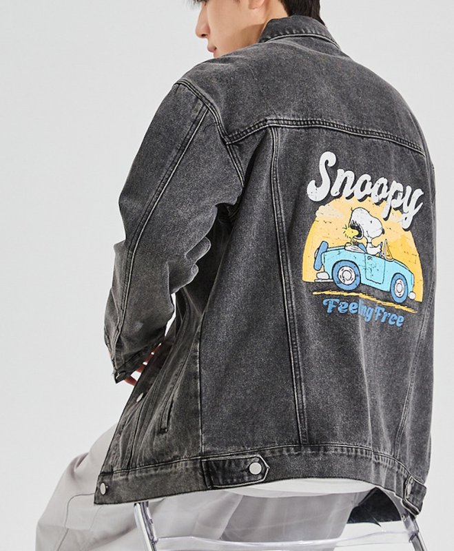 画像5: Snoopy denim jean jacket　ユニセックス 男女兼用スヌーピープリントデニムジャケット Gジャンブルゾン (5)