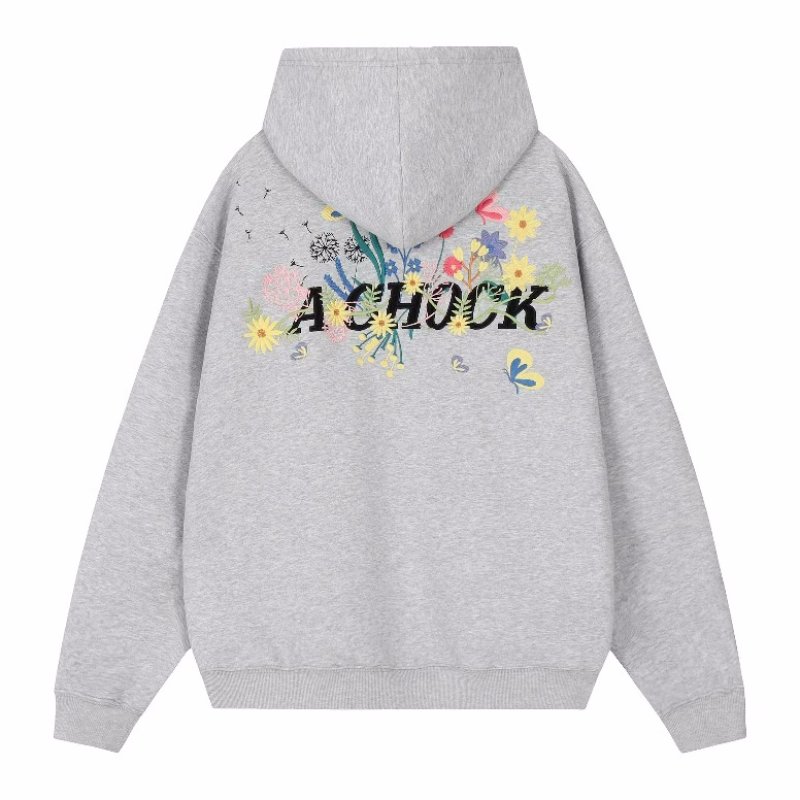 Unisex Achock logo and floral print zip-up hoodie ユニ