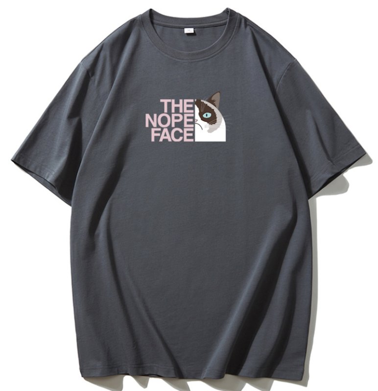 画像4: Unisex NOPE x Half Cat Print Short Sleeve T-Shirt　男女兼用ユニセックスNOPE×ハーフキャット猫プリントラウンドネック半袖Tシャツ (4)