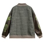 画像2: Tropical applique embroidery leather sleeve baseball jacket Stadium Jumper  blouson  ユニセックス 男女兼用トロピカルアップリケ刺繍PUレザー袖ジャケットベースボールジャケットスタジアムジャンパージャケット スタジャン ブルゾン (2)