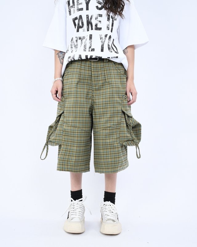 画像4: Unisex Check Cargo Half Pants　 男女兼用 ユニセックス チェックカーゴハーフ5分丈パンツ (4)