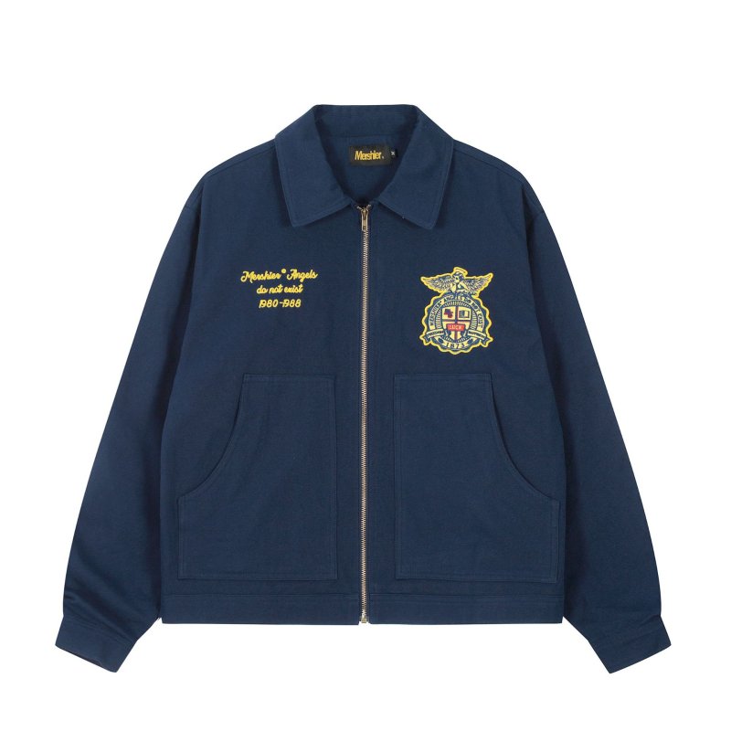 画像2: Embroidered lapel letter and angel emblem Jacket  blouson   ユニセックス 男女兼用ラペルレター&エンジェルエンブレム刺繍ジャケットスタジアムジャンパージャケット スタジャン ブルゾン (2)