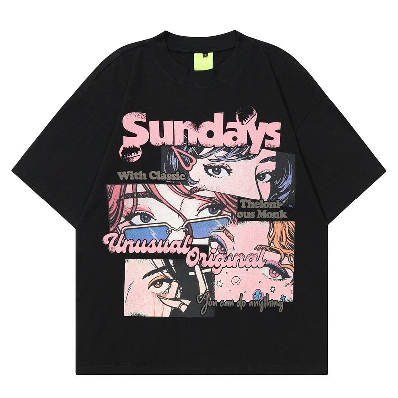 Unisex Girl Anime Print Short Sleeve T-Shirt 男女兼用ユニ