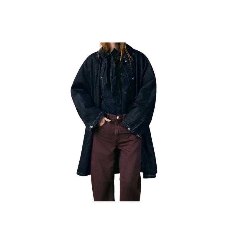 画像4: Denim stand collar mid-length coat jacket　デニムステンカラーミドル丈コート　ジャケット (4)