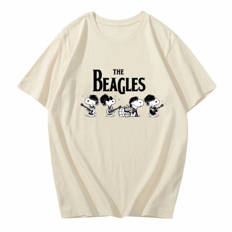 画像1: Snoopy the beagles Beatles Abbey Road Print Tshirts ユニセックス男女兼用 ザビーグルズアビーロードスヌーピー 半袖 Tシャツ (1)