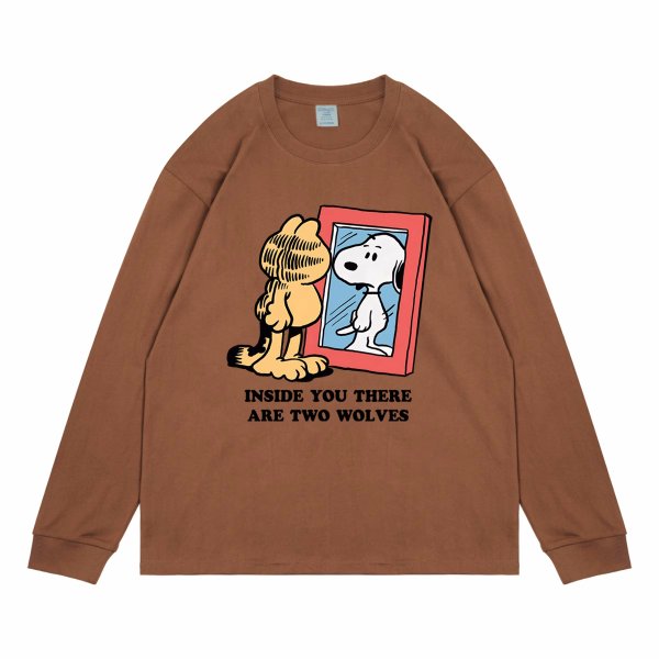 画像4: Garfield & Snoopy round neck long sleeve Print Tshirts ユニセックス男女兼用 ガーフィールド& スヌーピーラウンドネック長袖Tシャツ  (4)