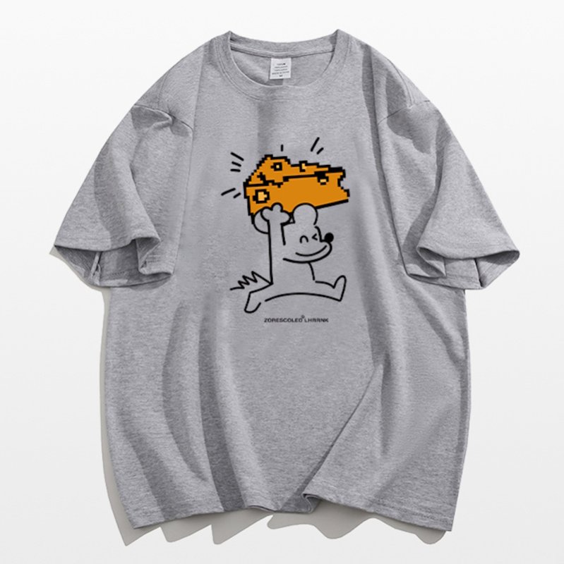 画像4: Mouse x Cheese  Print Tshirts  ユニセックス男女兼用マウスネズミ×チーズプリント半袖 Tシャツ (4)
