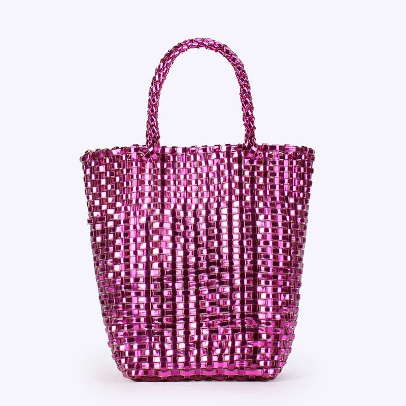 画像5: French woven basket shopping beach bagTote Bag  フレンチ編み込みかご籠ショッピングビーチショートハンドルトートバッグ (5)