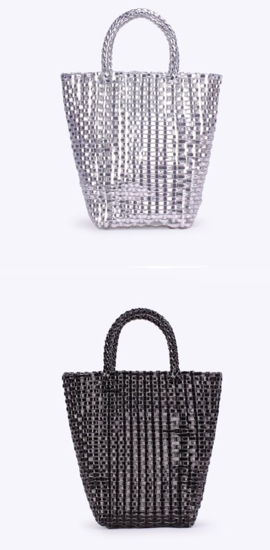 画像9: French woven basket shopping beach bagTote Bag  フレンチ編み込みかご籠ショッピングビーチショートハンドルトートバッグ (9)