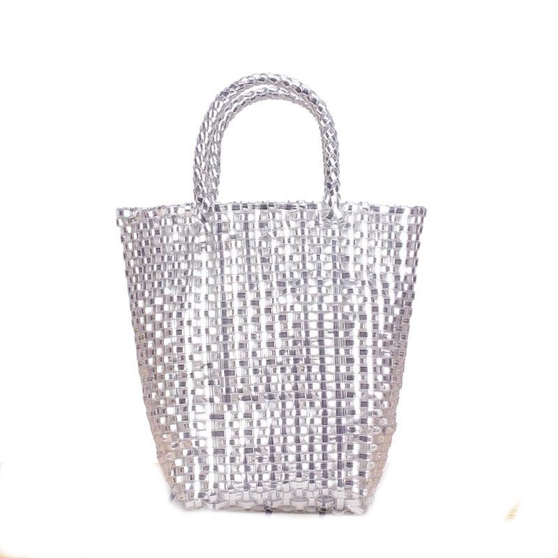 画像2: French woven basket shopping beach bagTote Bag  フレンチ編み込みかご籠ショッピングビーチショートハンドルトートバッグ (2)