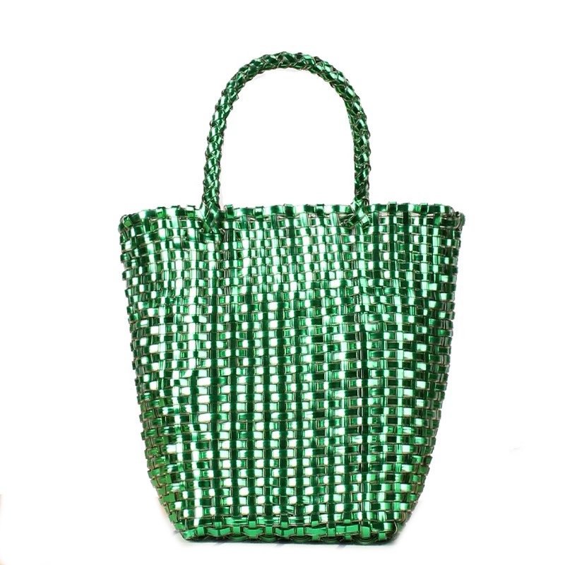 画像4: French woven basket shopping beach bagTote Bag  フレンチ編み込みかご籠ショッピングビーチショートハンドルトートバッグ (4)