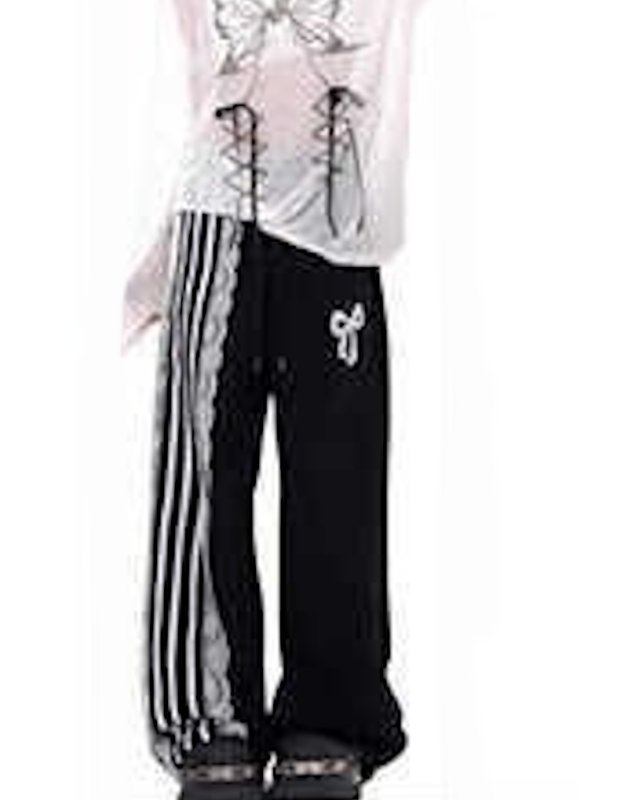 画像5: Half lace and half ribbon bottom sweatpants  hiphop dance pants trousers  ハーフレース&ハーフリボンスエットパンツ (5)