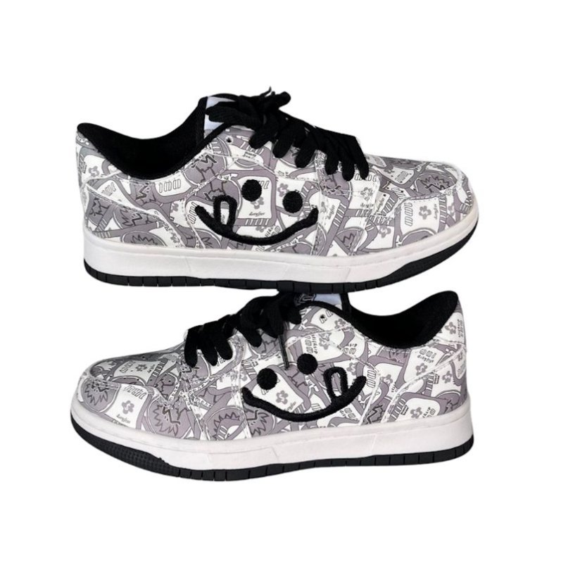 画像4: Unisex Graphic monogram and smile leather lace-up sneakers  shoes ユニセックス 男女兼用グラフィックモノグラム&スマイルレザーレースアップスニーカー (4)