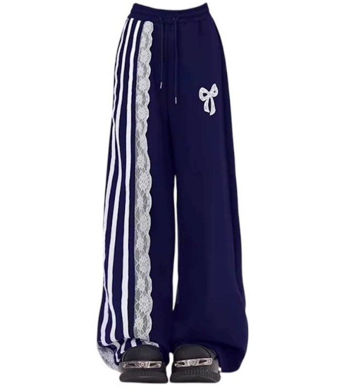 画像2: Half lace and half ribbon bottom sweatpants  hiphop dance pants trousers  ハーフレース&ハーフリボンスエットパンツ (2)