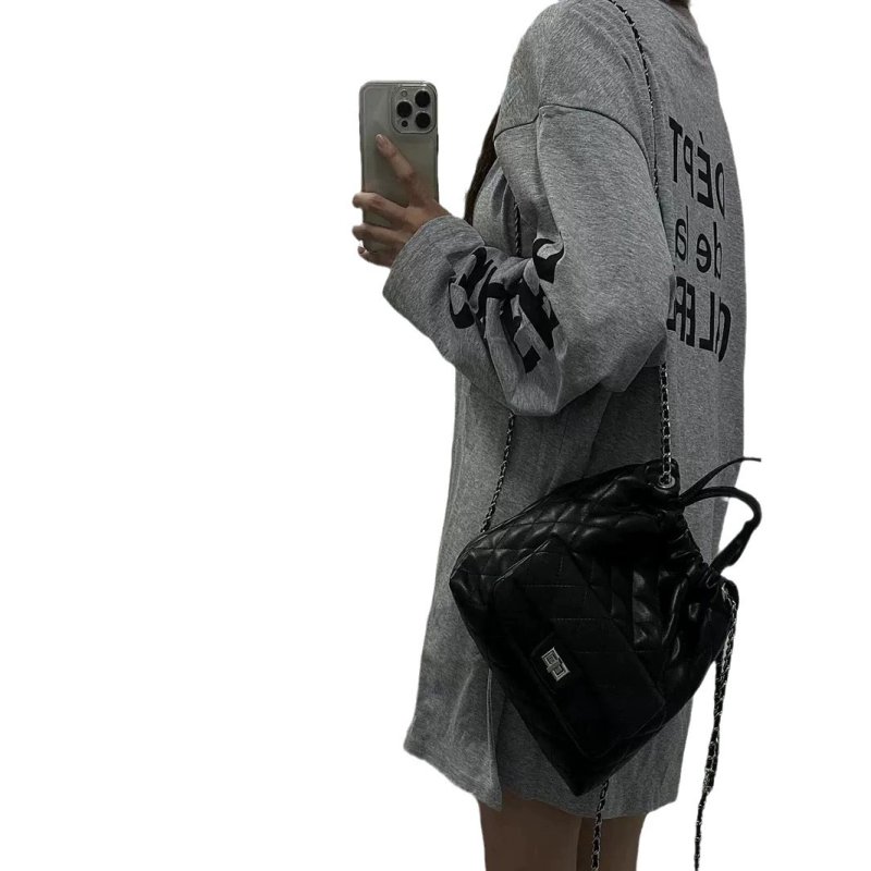 画像6: Quilted leather chain shoulder strap Backpack Tote Shoulder bag キルティングレザーチェーンショルダートートショルダーバックパックバッグ (6)
