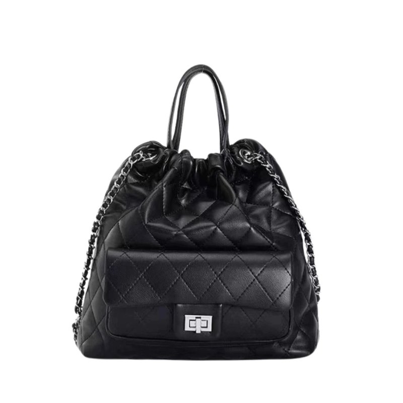 画像7: Quilted leather chain shoulder strap Backpack Tote Shoulder bag キルティングレザーチェーンショルダートートショルダーバックパックバッグ (7)