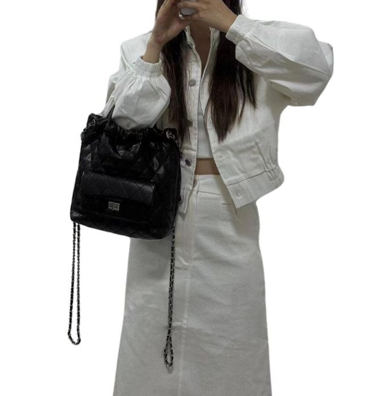 画像4: Quilted leather chain shoulder strap Backpack Tote Shoulder bag キルティングレザーチェーンショルダートートショルダーバックパックバッグ (4)
