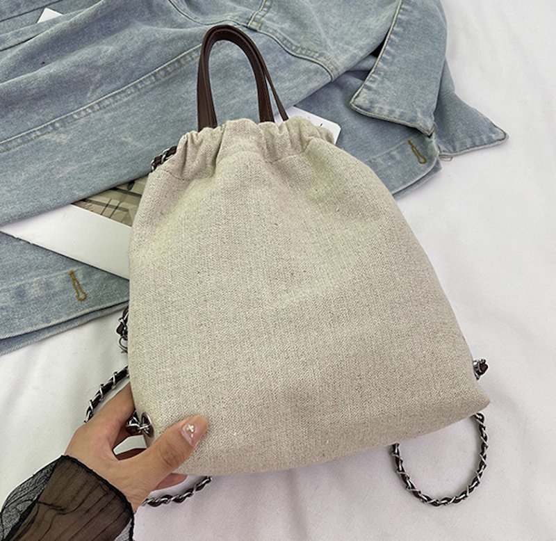 画像12: Linen Canvas & Leather Quilted Point Portable Bucket Tote Shoulder Backpack Bag　男女兼用ユニセックスリネンキャンバス&レザーキルティングポイントバッグ付きポータブルバケットトートショルダーバックパックバッグ (12)