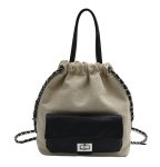 画像2: Linen Canvas & Leather Quilted Point Portable Bucket Tote Shoulder Backpack Bag　男女兼用ユニセックスリネンキャンバス&レザーキルティングポイントバッグ付きポータブルバケットトートショルダーバックパックバッグ (2)